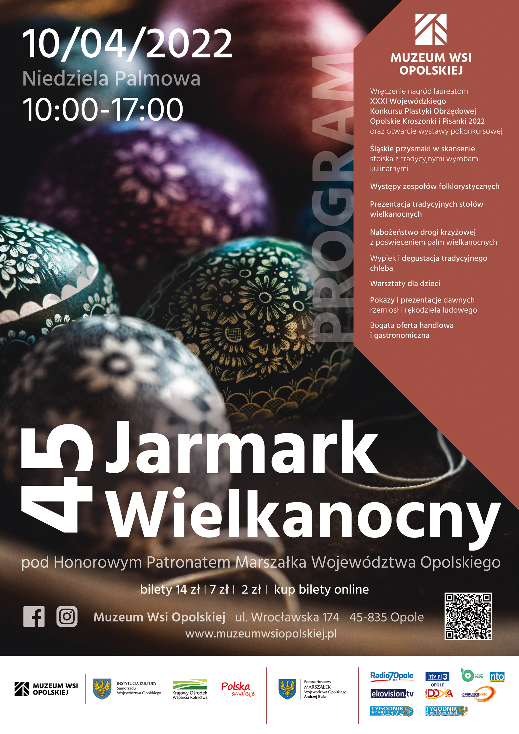 Plakat promujący Jarmark Wielkanocny w Muzeum Wsi Opolskiej w Opolu.