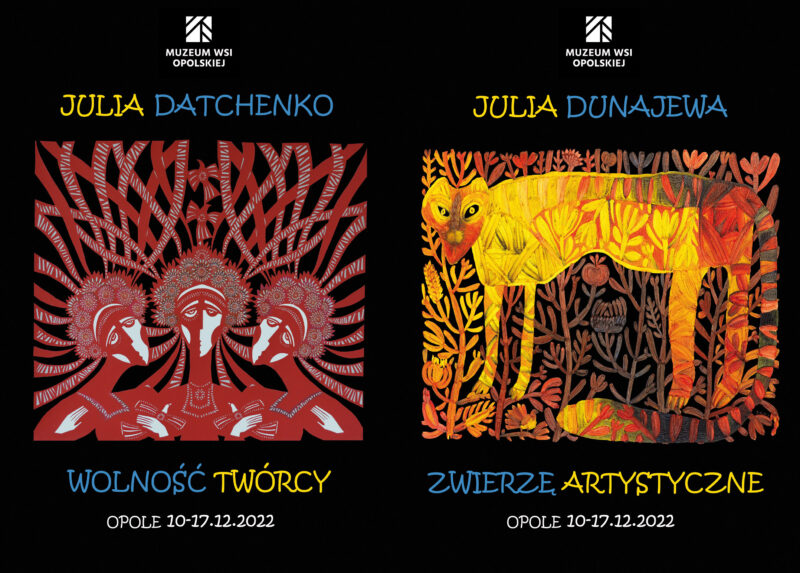Plakat promujący wystawę ukraińskich artystek.
