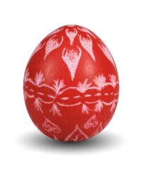 Jajko-trawione-kwasem-octowym-z-motywami-roslinno-kwiatowym-tlo-czerwone.